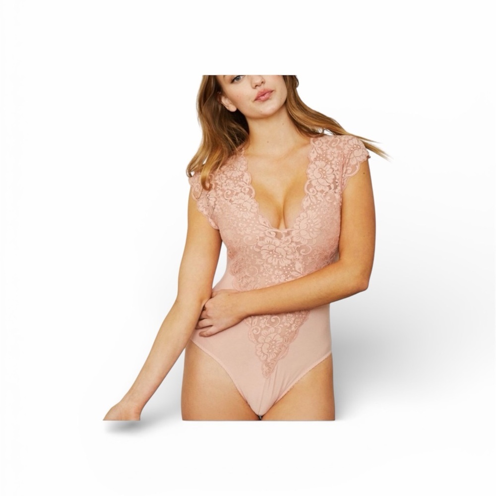 Revolve We are HAH Women’s Lady Like Bodysuit Lace‎ Stretchy Copper Rose XS